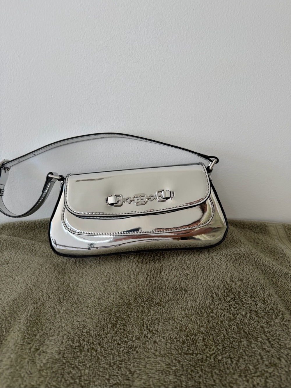 Sam Edelman Metallic Silver Shoulder Bag with Chain Detail